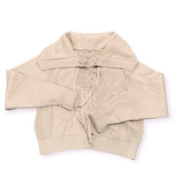 ANTHROPOLOGIE Pilcro Cable Laced Twofer Sweater Creme Size XL NEW - Picture 2 of 8